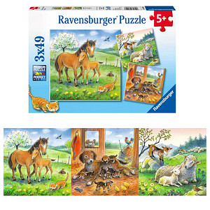 4005556080298 - Ravensburger Puzzle - Ravensburger Kinderpuzzle - 08029 Kuschelzeit - Puzzle für Kinder ab 5 Jahren mit 3x49 Teilen