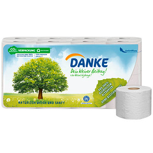 7322542052075 - Danke Toilettenpapier naturweiß 3-lagig Klopapier aus 100 % recyceltem Altpapier ohne Bleichmittel 1 Packung = 16 Rollen à 150 Blatt