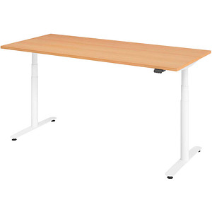 HAMMERBACHER VXDLR19 elektrisch höhenverstellbarer Schreibtisch buche rechteckig, T-Fuß-Gestell weiß 180,0 x 80,0 cm