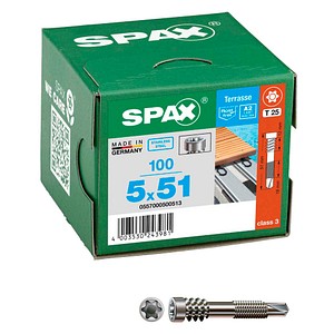 4003530243981 - Terrassenschraube Alu 5 x 51 mm 100 Stück Fixiergewinde Zylinderkopf t-star plus T25 Bohrspitze - 0557000500513 - Spax