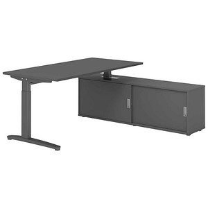HAMMERBACHER XBE16SB höhenverstellbarer Schreibtisch grafit rechteckig, C-Fuß-Gestell grau 160,0 x 80,0 cm