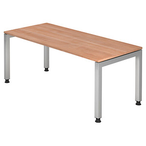 HAMMERBACHER Prokura höhenverstellbarer Schreibtisch nussbaum rechteckig, 4-Fuß-Gestell silber 180,0 x 80,0 cm