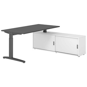 HAMMERBACHER XBE16SB höhenverstellbarer Schreibtisch grafit rechteckig, C-Fuß-Gestell grau 160,0 x 80,0 cm
