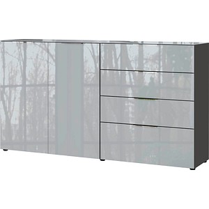 4005949369931 - Sideboard Genua mit 4 Schubladen und 2 Türen Glasfront- und auflage B 1840 x T 420 x H 1020 mm graphit silbergrau