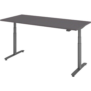 HAMMERBACHER VXDLR19 elektrisch höhenverstellbarer Schreibtisch grafit rechteckig, T-Fuß-Gestell grau 180,0 x 80,0 cm