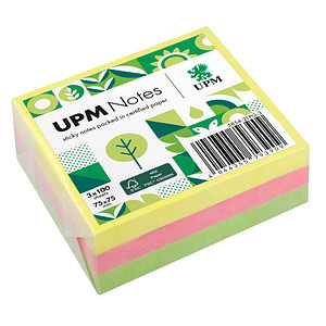 UPM Raflatac Haftnotizen 5854-21PG-3, brillant, 75x75mm, gelb/pink/grün, quadratisch 4044355793909 UPM Raflatac 3 Stück