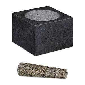 4052025299613 - Mörser mit Stößel Granit poliert für Gewürze & Kräuter 500 ml Steinmörser BxT 145 x 145 cm dunkelgrau - Relaxdays