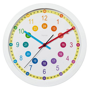 4047443520043 - Wanduhr HAMA Kinder-Uhr Sal ohne Ticken Ø 30 cm Bunt weiß Ø 30cm Quarzuhr Wanduhren für Kinderzimmer geräuscharm