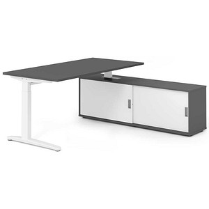 HAMMERBACHER XBE16SB höhenverstellbarer Schreibtisch grafit rechteckig, C-Fuß-Gestell weiß 160,0 x 80,0 cm