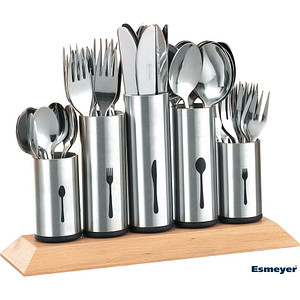 4007796038060 - Besteckhalter Caterado PIPES 5 feste Halterungen für bis zu 60 Besteckteile L 300 x B 100 x H 165 mm ohne Besteck Edelstahl Gummibaumholz silber