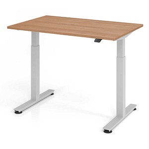 HAMMERBACHER XMST12 elektrisch höhenverstellbarer Schreibtisch nussbaum rechteckig, T-Fuß-Gestell silber 120,0 x 80,0 cm