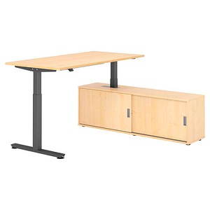 4032062329092 - VXMST16SB elektrisch höhenverstellbarer Schreibtisch ahorn rechteckig T-Fuß-Gestell grau 1600 x 800 cm