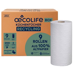 4262419331236 - Küchenrollen OECOLIFE 3299001 3-lagig naturweiß Rolle à 200 4262419331236 9 Stück