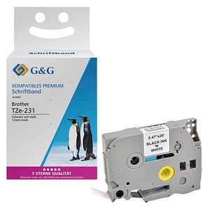 6941881284315 - Schriftband kompatibel zu Brother Beschriftungsband TZe-231 selbstklebend weiß schwarz Kunststoff laminiert L 8 m x B 12 mm