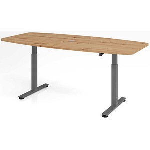 HAMMERBACHER Konferenztisch VXMST22 Asteiche Tonnenform höhenverstellbar 220x83/103x71-120 cm Stahl/Holz