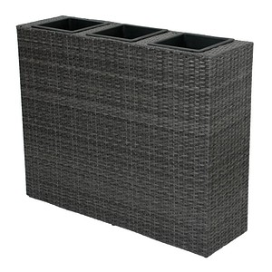4041908099730 - Rattan Raumtrenner mit 3 Pflanztöpfen Pflanzschale Blumentopf grau Übertopf 4041908099730 - Rattan Raumtrenner mit 3 Pflanztöpfen Pflanzschale Blumentopf grau Übertopf
