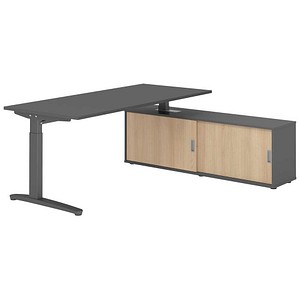 HAMMERBACHER XBE19SB höhenverstellbarer Schreibtisch grafit rechteckig, C-Fuß-Gestell grau 180,0 x 80,0 cm