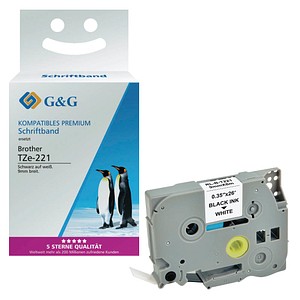 6934974116051 - Schriftband kompatibel zu Brother Beschriftungsband TZe-221 selbstklebend weiß schwarz Kunststoff laminiert L 8 m x B 9 mm