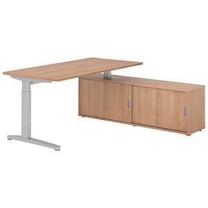 HAMMERBACHER XBE16SB höhenverstellbarer Schreibtisch nussbaum rechteckig, C-Fuß-Gestell silber 160,0 x 80,0 cm