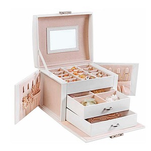 SONGMICS Schmuckkästchen weiß, beige 17,5 x 13,5 x 12,0 cm, 1 St.