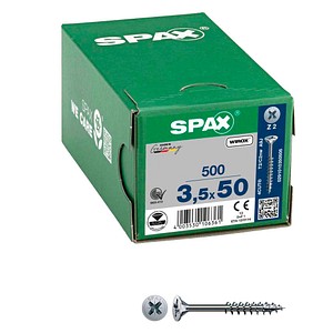 4003530106361 - Spax - Universalschraube 35 x 50 mm 500 Stück Kreuzschlitz Z2 Senkkopf Teilgewinde 4CUT wirox A3J blank verzinkt 0291010350505