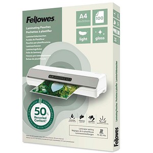 Fellowes Laminierfolien mit 50% recyceltem Anteil glänzend für A4 75-80 micron, 100 St.