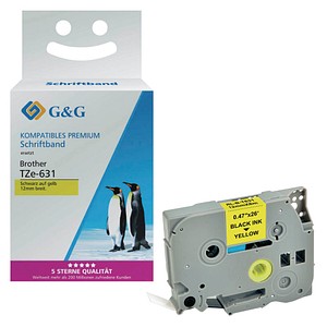 G&G Schriftband ersetzt Brother TZe-631 14957, 12,0 mm, schwarz auf gelb, 1 St.