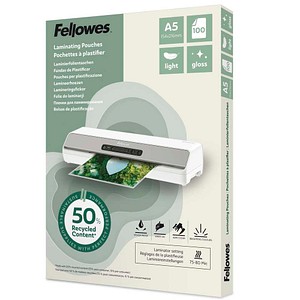 Fellowes Laminierfolien mit 50% recyceltem Anteil glänzend für A5 75-80 micron, 100 St.