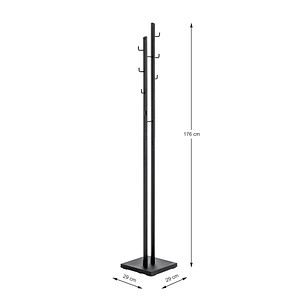 4001070215536 - Garderobenständer HAKU 8 Haken mit jeweils 5 kg Tragkraft Fußplatte B 290 x T 290 x H 1760 mm Stahlrohr pulverbeschichtet Metall schwarz