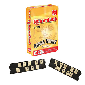 8710126039748 - Rummikub Wort in Metalldose Geschicklichkeitsspiel 8710126039748 Jumbo