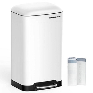 6955880324521 - Songmics - Mülleimer Abfalleimer Abfallbehälter für Küche 30L Treteimer Edelstahl Weiß LTB01W - Weiß