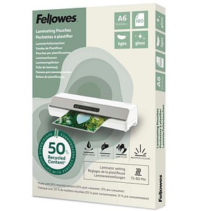 Fellowes Laminierfolien mit 50% recyceltem Anteil glänzend für A6 75-80 micron, 100 St.