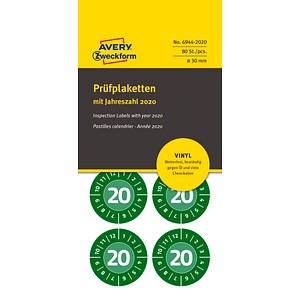 80 AVERY Zweckform Prüfplaketten 6944-2020 grün