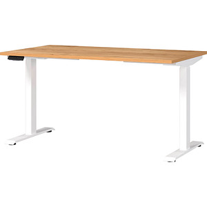 4005949790544 - Sitz-Steh-Schreibtisch JET 7905-242 elektrisch höhenverstellbar 72-120cm (H) 140x80cm (BxT) rechteckig navarra-eiche   Weiß 