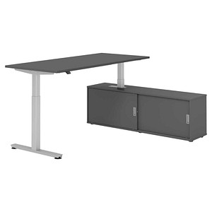 4032062329511 - VXMST19SB elektrisch höhenverstellbarer Schreibtisch grafit rechteckig T-Fuß-Gestell silber 1800 x 800 cm