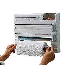 4006501257239 - Wandrollenhalter LEIFHEIT Parat Plus weiß H30cm L38cm T65cm Kunststoff Edelstahl Küchenrollenhalter inkl Tesafilm-Spender u Kleinteile-Box