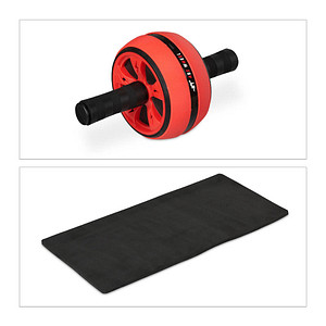 4052025887162 - Relaxdays - Bauchroller Bauchtrainer für Zuhause Damen & Herren rutschfest Fitnessrolle mit Kniematte schwarz rot