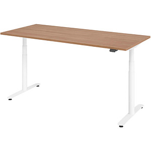 HAMMERBACHER VXDLR19 elektrisch höhenverstellbarer Schreibtisch nussbaum rechteckig, T-Fuß-Gestell weiß 180,0 x 80,0 cm