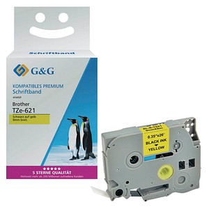 G&G Schriftband ersetzt Brother Tze-621 14976, 9,0 mm, schwarz auf gelb, 1 St.