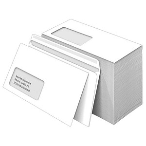 4040134254609 - AKTION Briefumschläge DIN lang mit Fenster weiß selbstklebend 1000 St + GRATIS SCHULTE Dominosteine Vollmilch Schokolade 1750 g