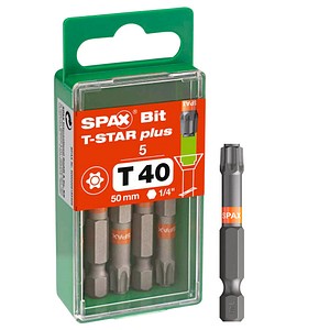 4003530192906 - Bit-Einsatz T-Star 1 4sechskant T40 50 mm Zapfenführung Inhalt 5 Stück - Spax