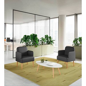 3660141967234 - meet by Paperflow Sessel BROOKS 4-Fußgestell Sitz- und Rückenpolsterung B 620 x T 520 x H 440 mm schwarz buche