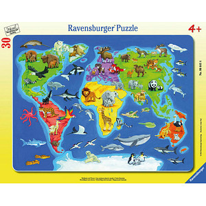 Ravensburger Weltkarte mit Tieren Puzzle, 30 Teile