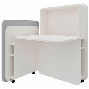 fm FLATup  Sekretär diamantweiß/ hellblau rechteckig, weiß 107,0 x 41,5 – 91,0 cm