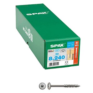 4003530257421 - Hiforce 8 x 240 mm 50 Stück Teilgewinde Tellerkopf t-star plus T40 4CUT Edelstahl rostfrei A2 - 0257000802405 - Spax