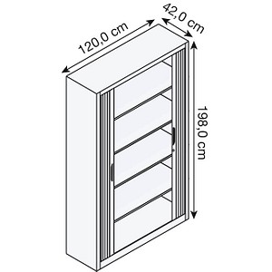 4050646269800 - Rollladenschrank mit Horizontal-Jalousie HxBxT 1980 x 1200 x 420 mm 4 Fachböden 5 Ordnerhöhen weißaluminium 4050646269800 - Rollladenschrank mit Horizontal-Jalousie HxBxT 1980 x 1200 x 420 mm 4 Fachböden 5 Ordnerhöhen weißaluminium