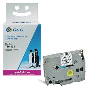 G und G Schriftband 15026, 12mm x 8m, schwarz/transparent, laminiert,  6934974116211 G und G