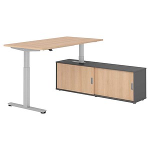 4032062329351 - VXMST16SB elektrisch höhenverstellbarer Schreibtisch eiche rechteckig T-Fuß-Gestell silber 1600 x 800 cm