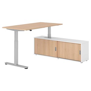4032062329252 - Schreibtischkombination höhenverstellbar 71-120cm (H) 160x80cm (BxT) rechteckig eiche   silber 4032062329252 Hammerbacher