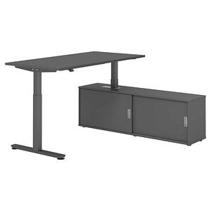 4032062334744 - VXMST16SB elektrisch höhenverstellbarer Schreibtisch grafit rechteckig T-Fuß-Gestell grau 1600 x 800 cm